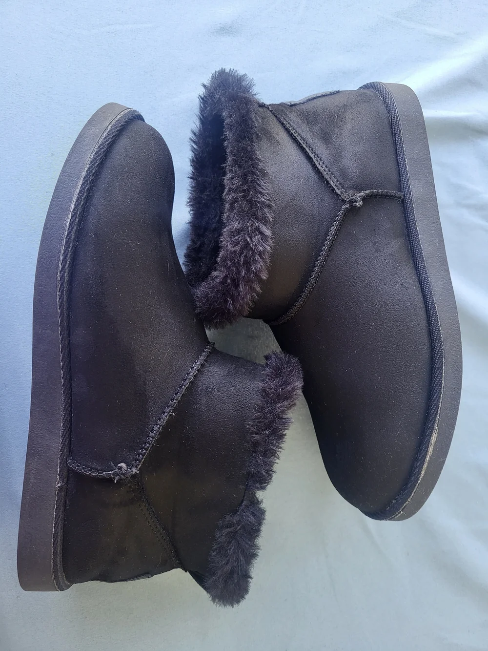 True Craft Black Faux-Suede Ankle Winter Boots with Faux Fur Cuff